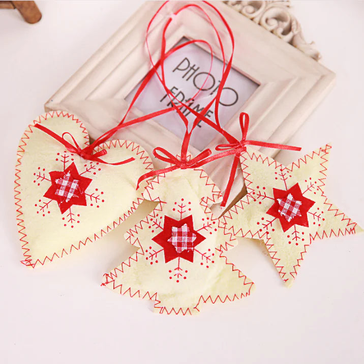 Christmas Tree Ornaments Set With Hearts & Stars