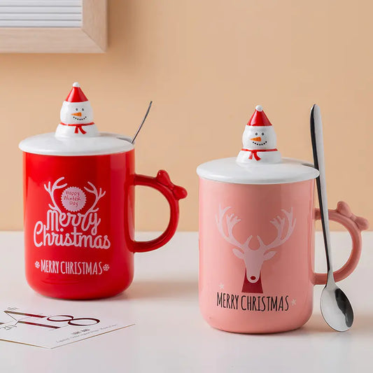 Creative Ceramic Christmas Gift Cup With Lid & Spoon