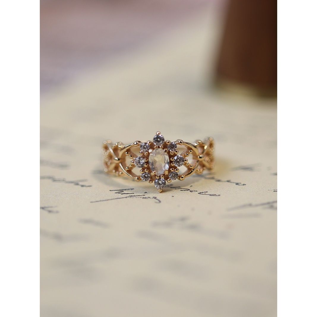 Christmas Ring With First Snow Crystal & Moonstone