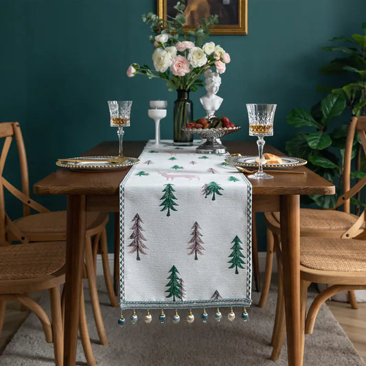 Modern Minimalist Christmas Table Runner With Tassels For Home Decor