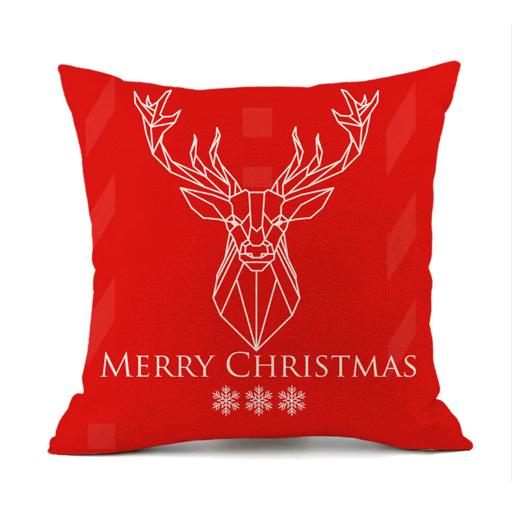 Christmas Reindeer Santa Claus Festive Printed Linen Cushion For Home Decor