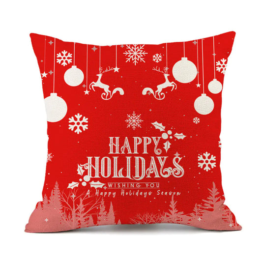 Christmas Reindeer Santa Claus Festive Printed Linen Cushion For Home Decor