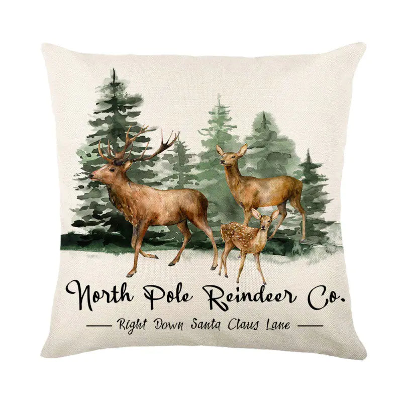 Christmas Tree Elk Print Pillow For Home Decor