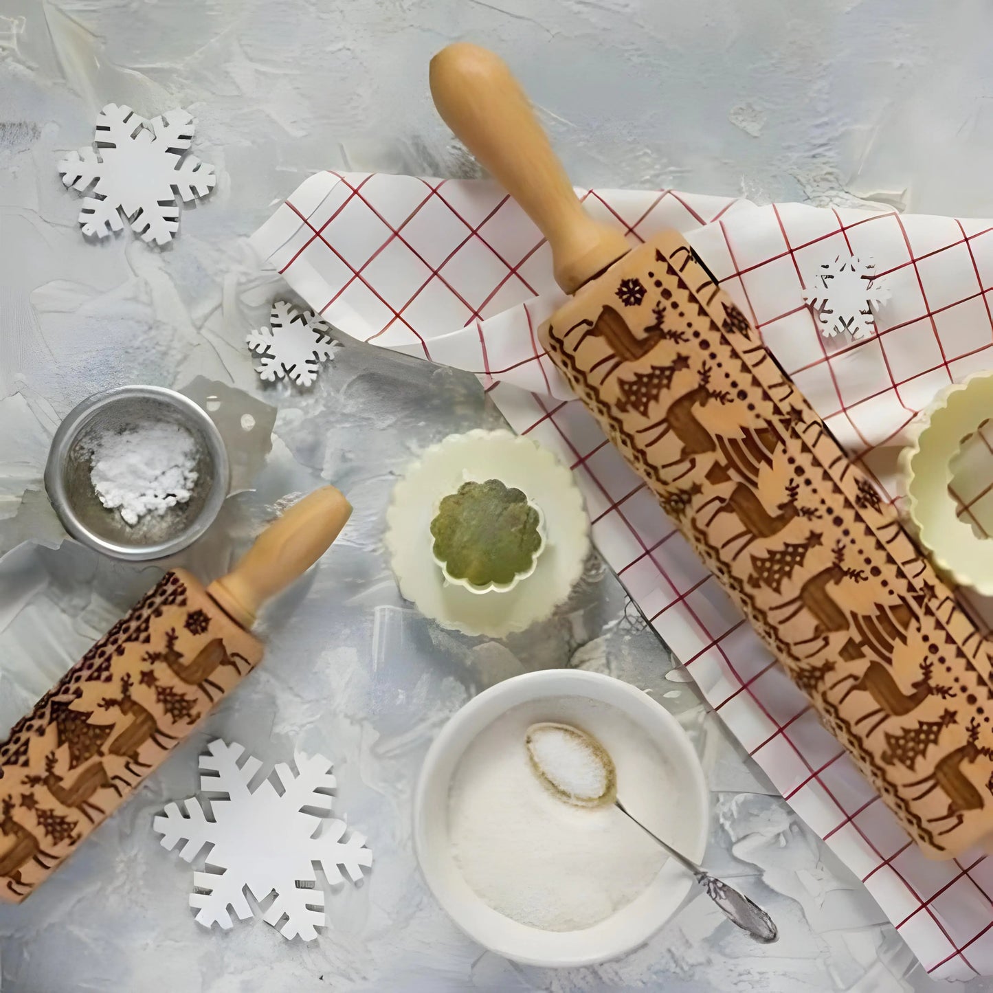 Christmas Pattern Rolling Pin For Baking Holiday Home Decor