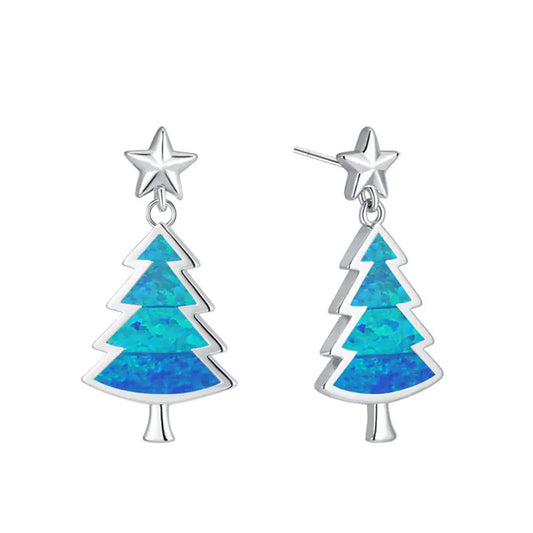 European Style Christmas Tree Opal Pendant Earrings
