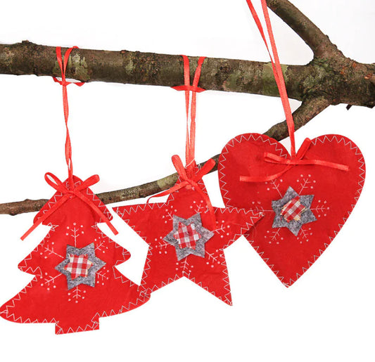 Christmas Tree Ornaments Set With Hearts & Stars