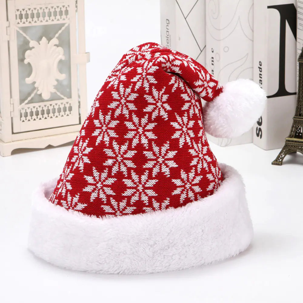 Knitted Wool Flannel Christmas Hat With Snowflake Deer