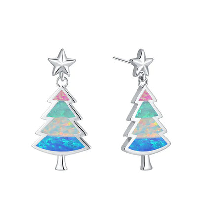 European Style Christmas Tree Opal Pendant Earrings