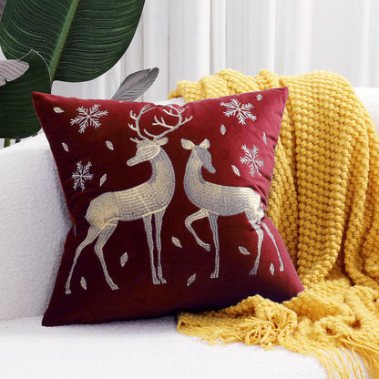 Christmas Tree Gold Foil Deer Cushion Cover For Home Decor