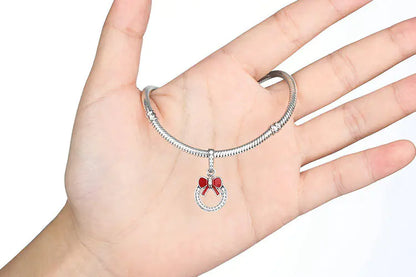 S925 Silver Beaded Bracelet Christmas Wreath Charm