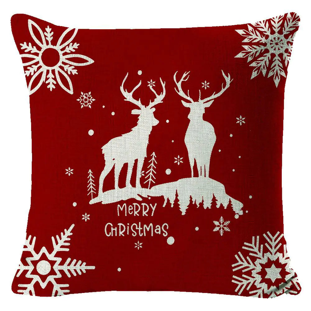 Christmas Elk Print Linen Pillow Cover For Home Decor