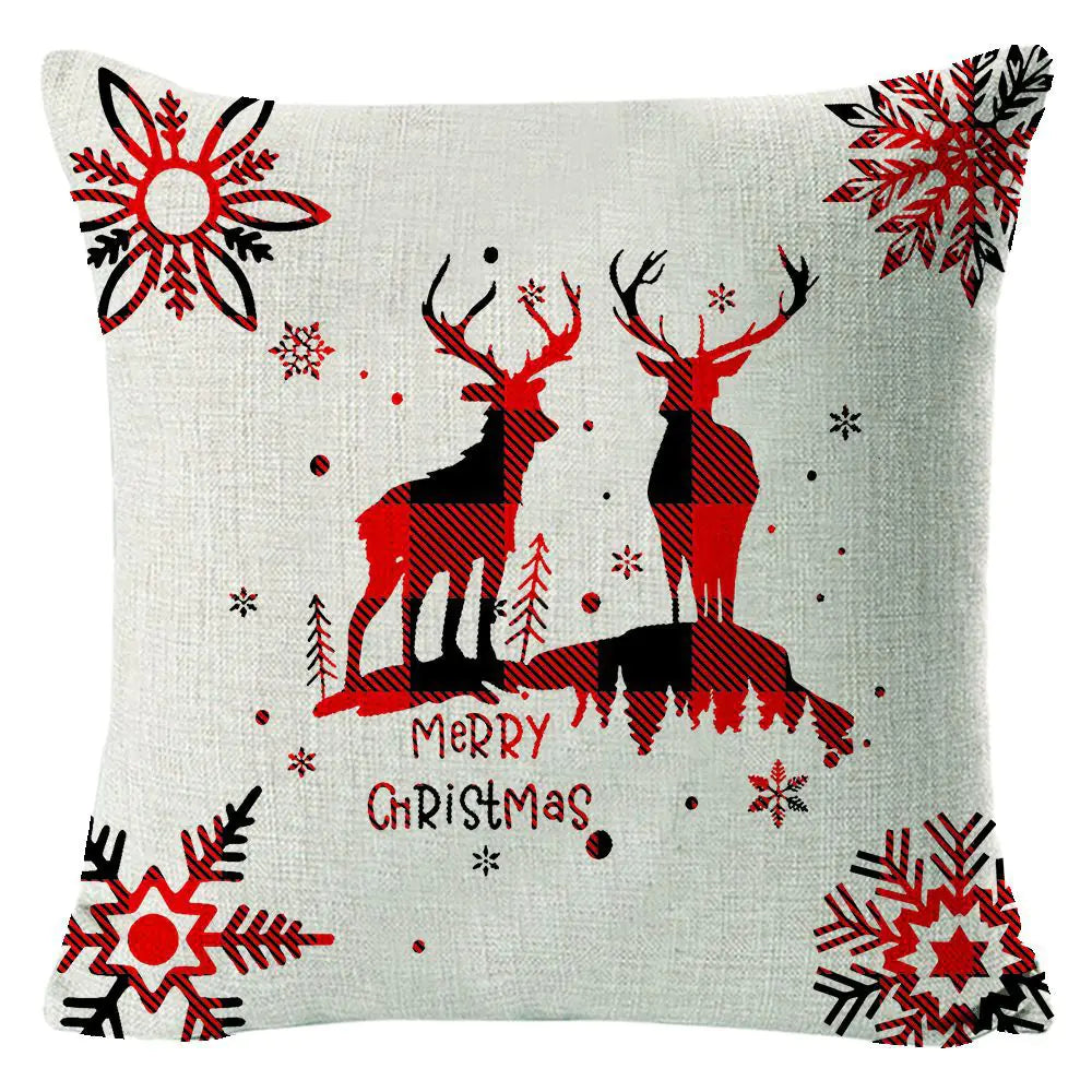 Christmas Elk Print Linen Pillow Cover For Home Decor