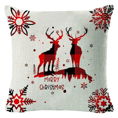 Christmas Elk Print Linen Pillow Cover For Home Decor