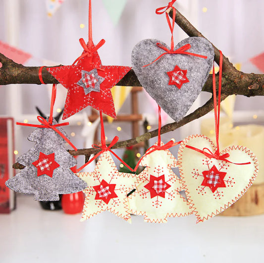 Christmas Tree Ornaments Set With Hearts & Stars