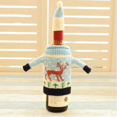Knit Christmas Wine Set With Bottle Cover For Home Decor