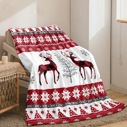 Christmas Snowman Deer Print Flannel Throw Blanket For Home Decor