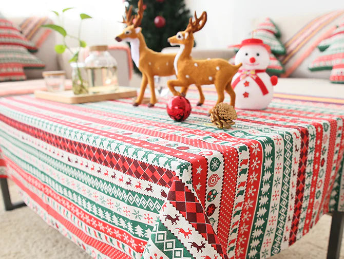 Christmas Theme Rectangular Cotton Linen Tablecloth For Home Decor