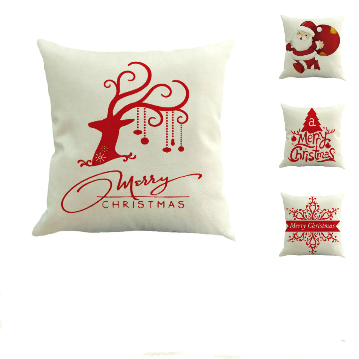 Christmas Pillow Cover With Reindeer & Santa Design For Home Decor
