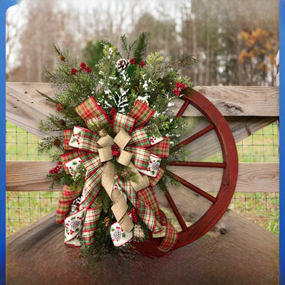 Wooden Christmas Wreath With Pinecones & Wheel Design For Home Decor