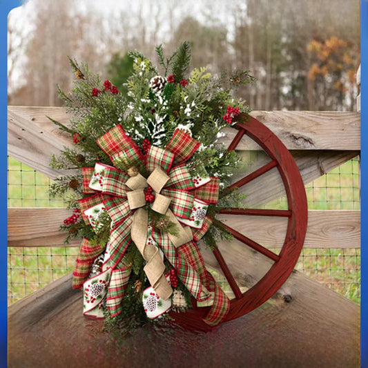 Wooden Christmas Wreath With Pinecones & Wheel Design For Home Decor