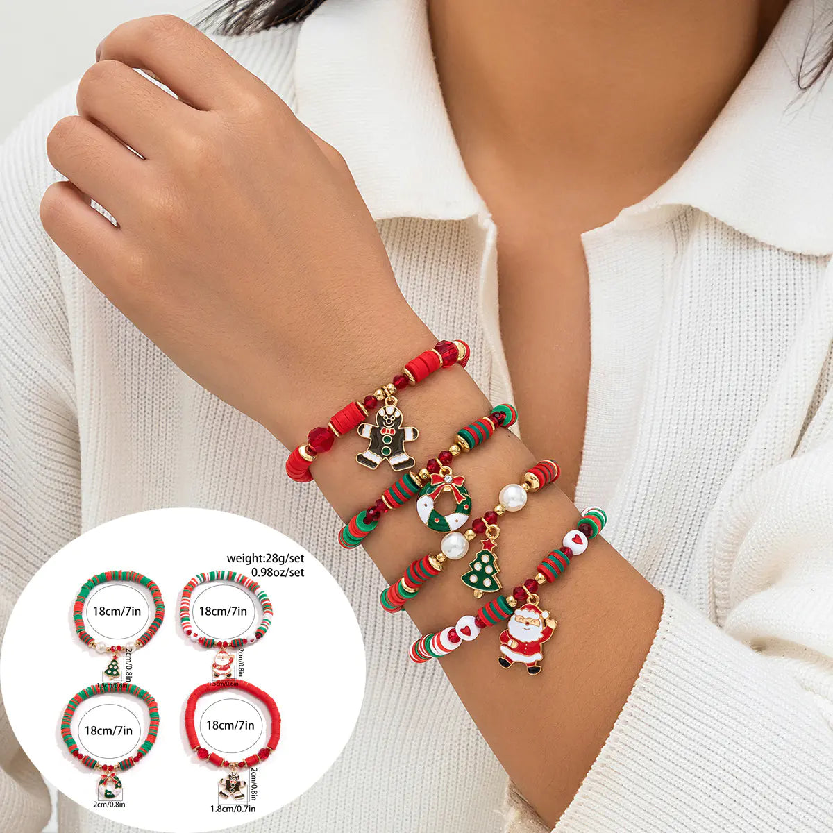 European American Christmas Letters Beaded Bracelet Set