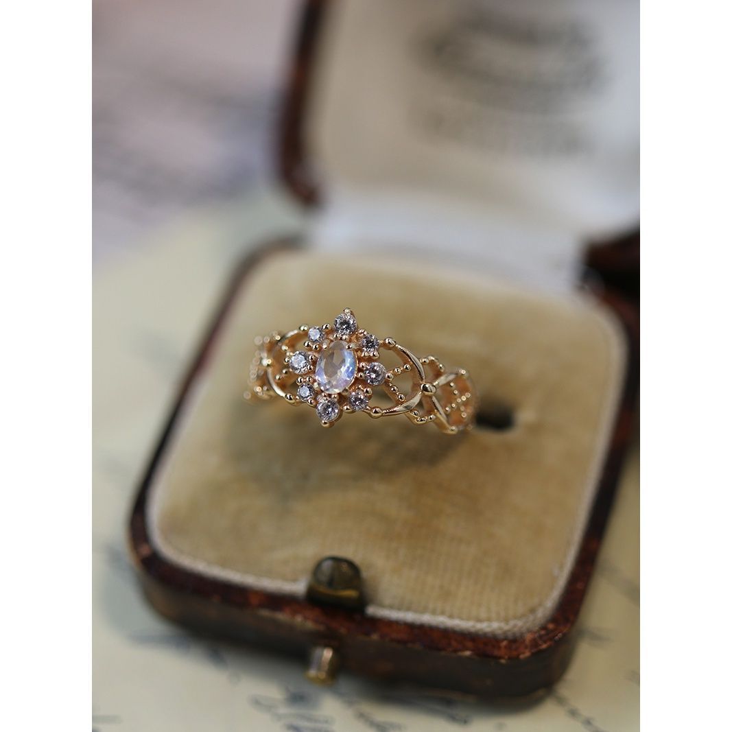 Christmas Ring With First Snow Crystal & Moonstone
