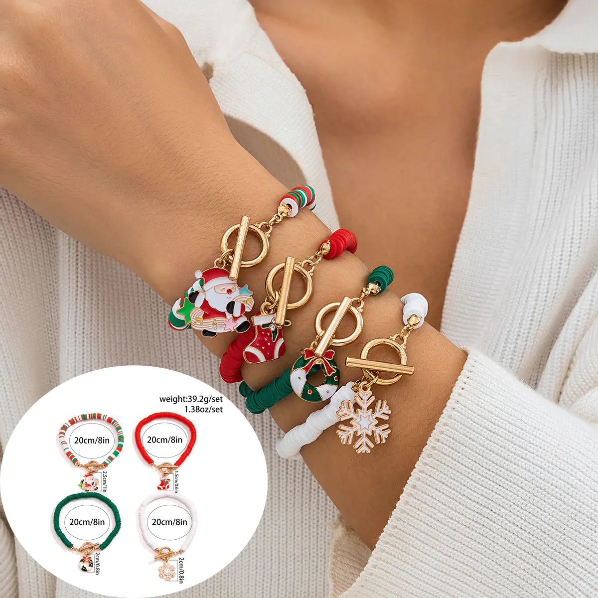 European American Christmas Letters Beaded Bracelet Set