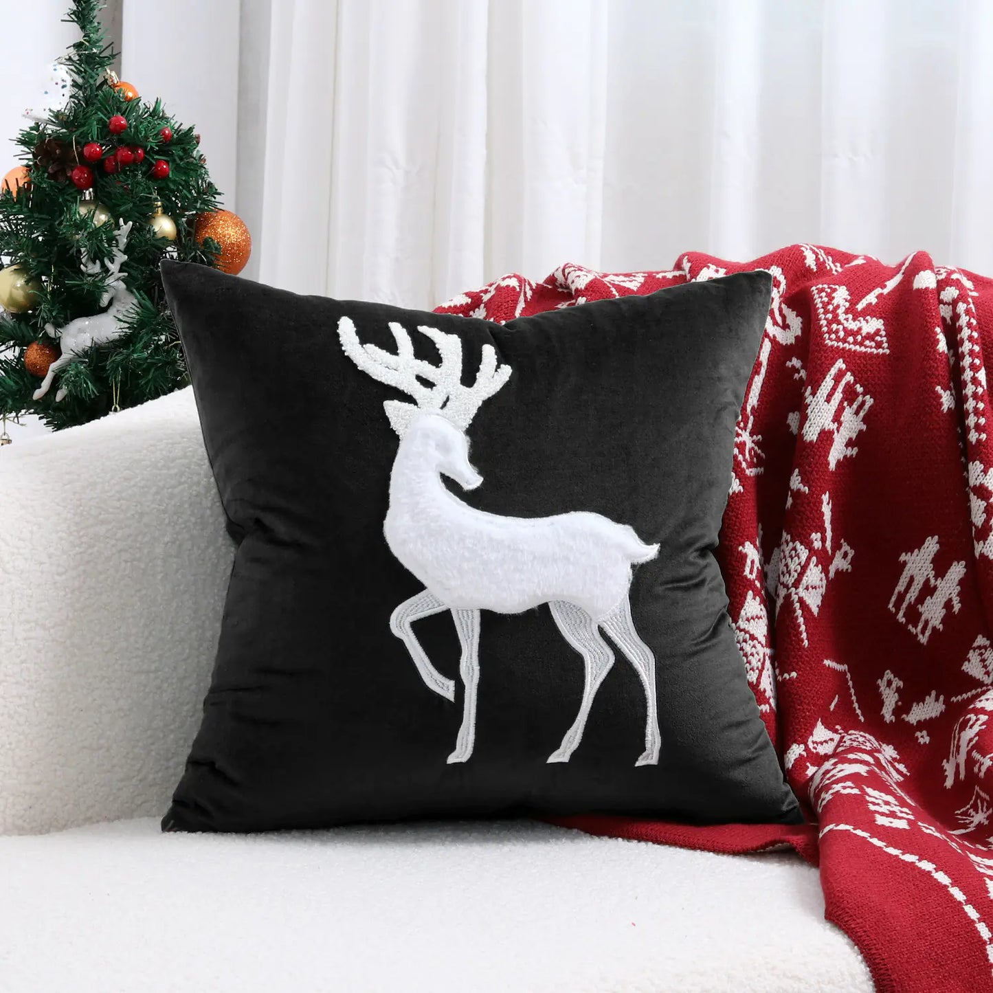 Christmas Tree Gold Foil Deer Cushion Cover For Home Decor