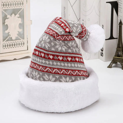 Knitted Wool Flannel Christmas Hat With Snowflake Deer