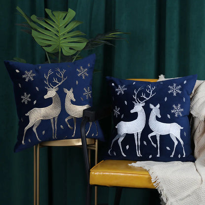 Christmas Tree Gold Foil Deer Cushion Cover For Home Decor