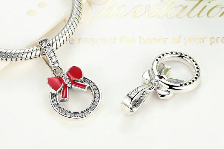 S925 Silver Beaded Bracelet Christmas Wreath Charm