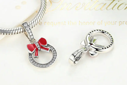 S925 Silver Beaded Bracelet Christmas Wreath Charm