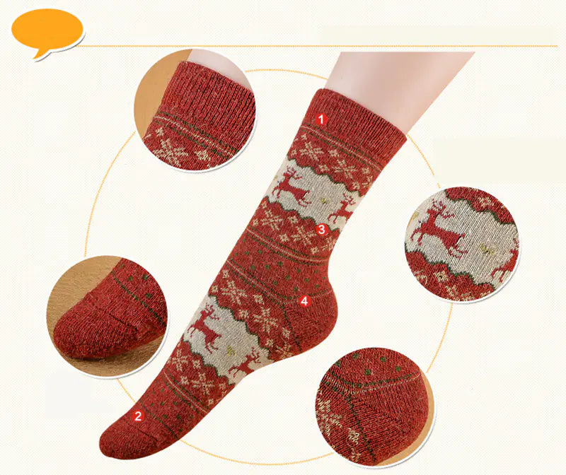 Warm Retro Christmas Print Socks For Women