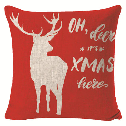 Christmas Elk Print Linen Pillow Cover For Home Decor