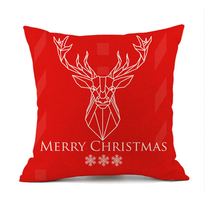 Christmas Reindeer Santa Claus Festive Printed Linen Cushion For Home Decor