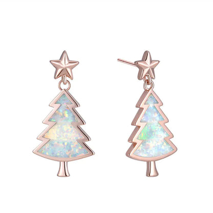 European Style Christmas Tree Opal Pendant Earrings