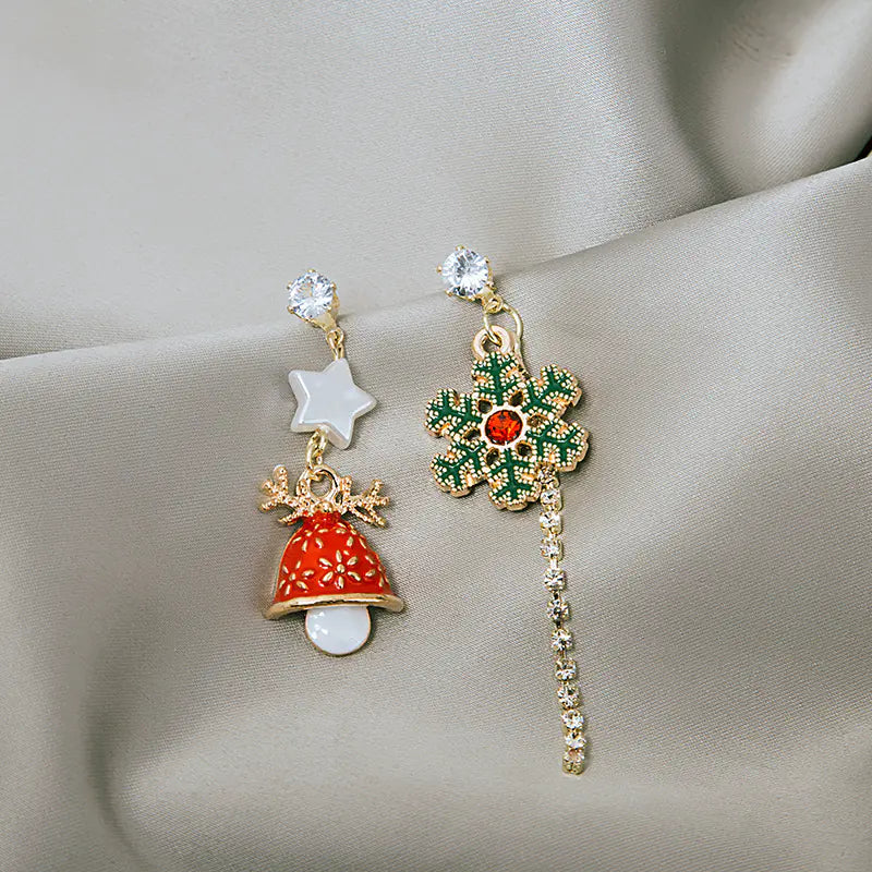 Vintage Christmas Snowflake Bell Tassel Earrings