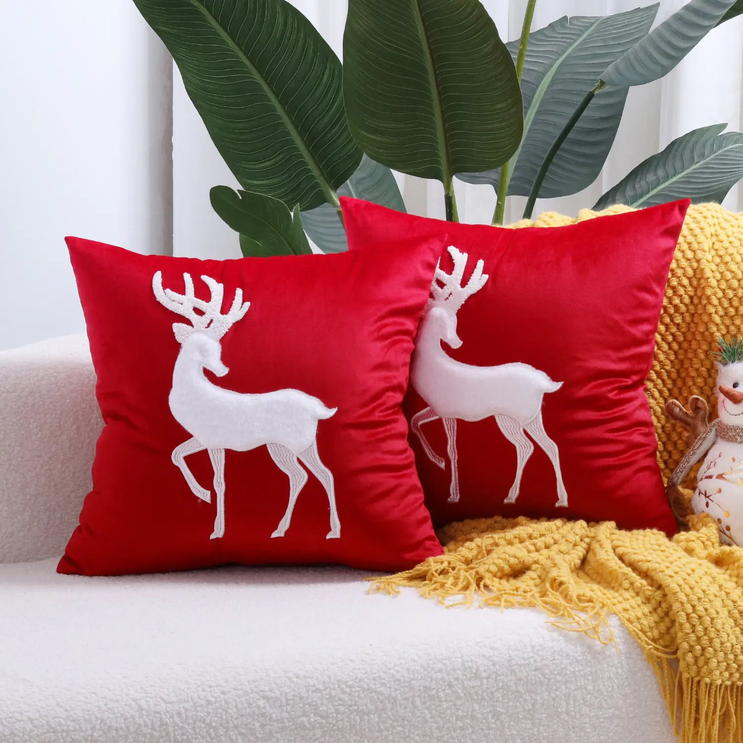 Christmas Tree Gold Foil Deer Cushion Cover For Home Decor