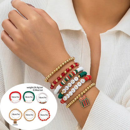 European American Christmas Letters Beaded Bracelet Set
