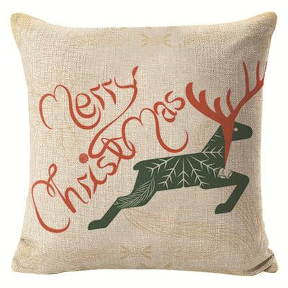 Christmas Elk Print Linen Pillow Cover For Home Decor