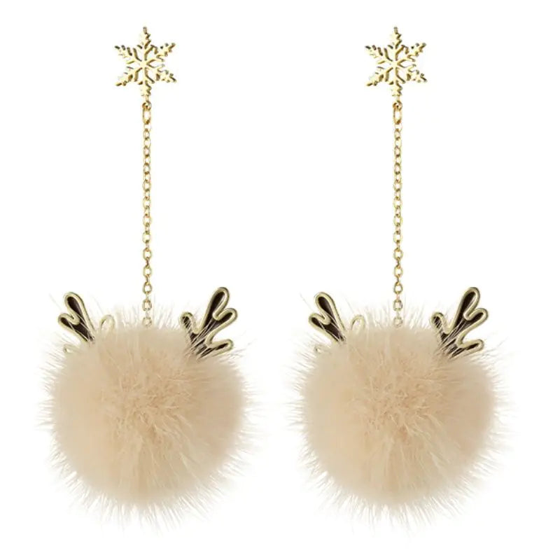 Women's Christmas Snowflake Antler Hair Ball Earrings