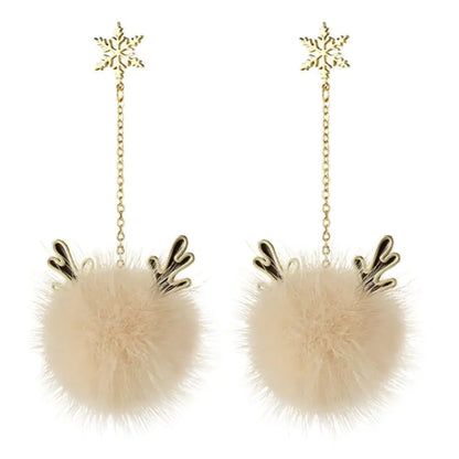 Women's Christmas Snowflake Antler Hair Ball Earrings