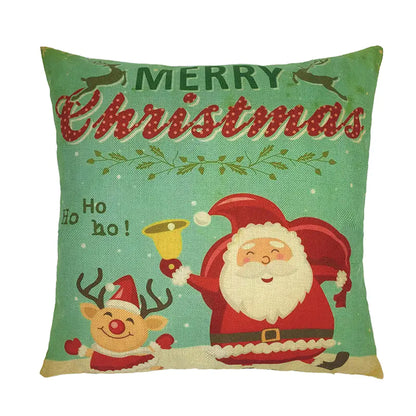 Christmas Santa & Reindeer Cotton Linen Pillow Covers