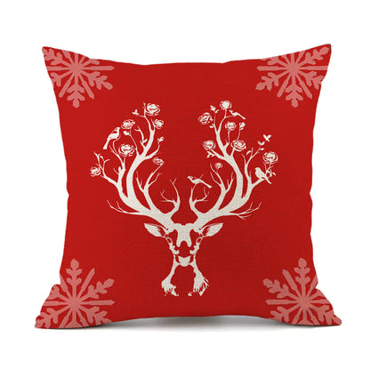 Christmas Reindeer Santa Claus Festive Printed Linen Cushion For Home Decor