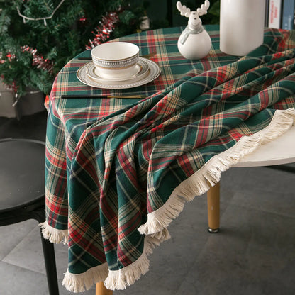 Imanqi Checkered Christmas Tablecloth With Tassels For Home Decor