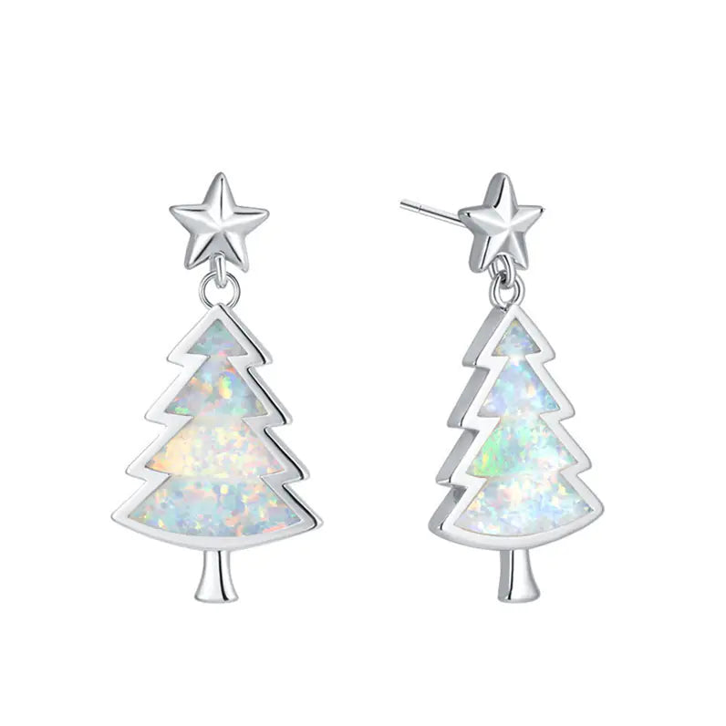 European Style Christmas Tree Opal Pendant Earrings