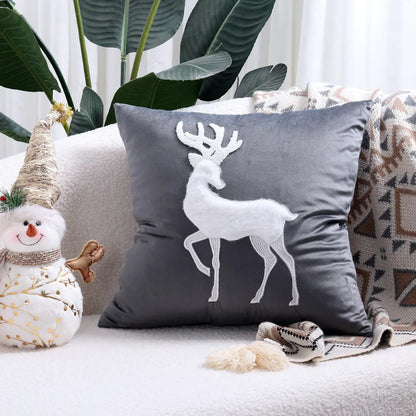 Christmas Tree Gold Foil Deer Cushion Cover For Home Decor