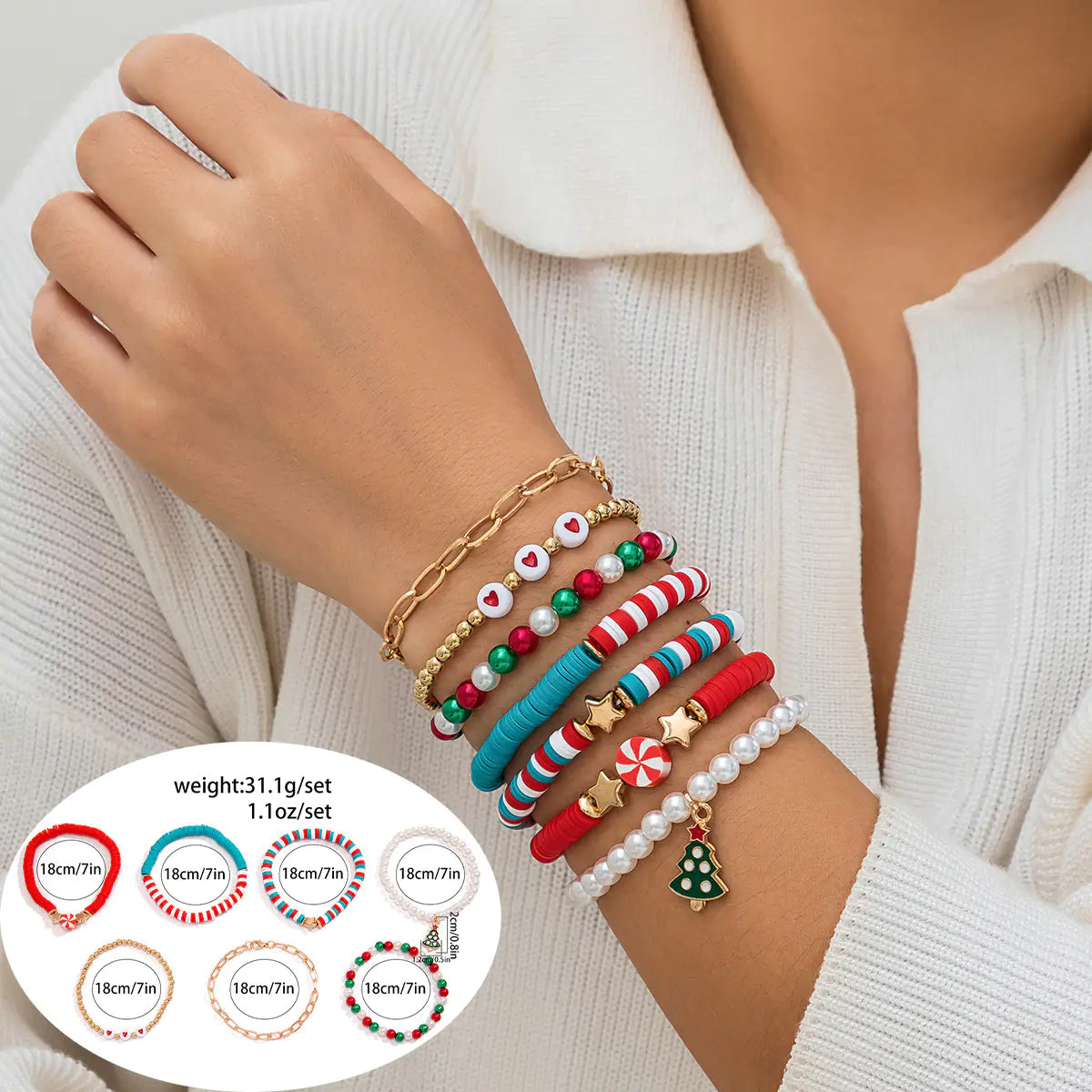 European American Christmas Letters Beaded Bracelet Set