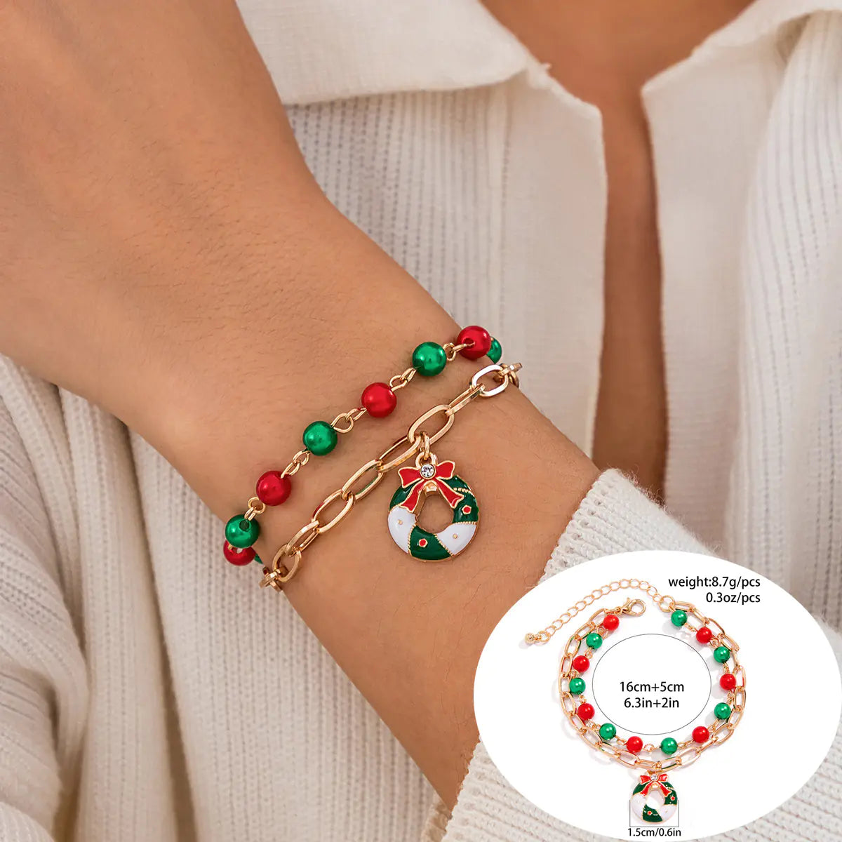 European American Christmas Letters Beaded Bracelet Set