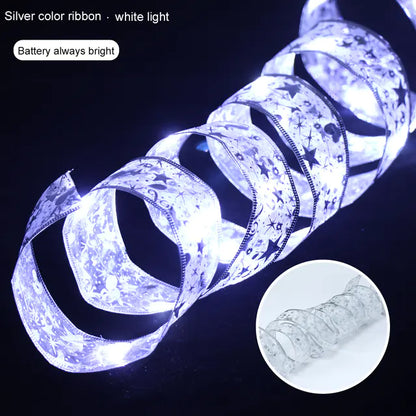 Christmas Ribbon Fairy Light String Garland Decoration For Home Decor